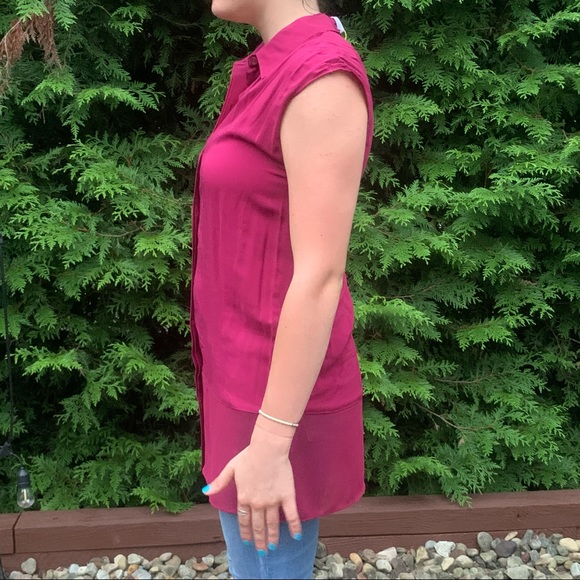 NWT BCBGeneratoin Fuchsia Pink Tank Top Flowy Blouse XXS Sheer Bottom - Picture 3 of 6